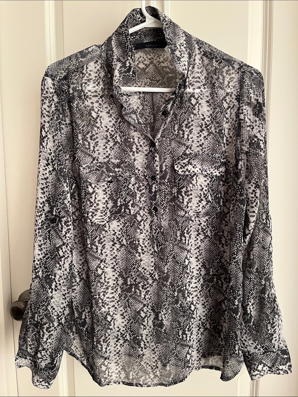 Zara Basic Black and White Snake Print Blouse